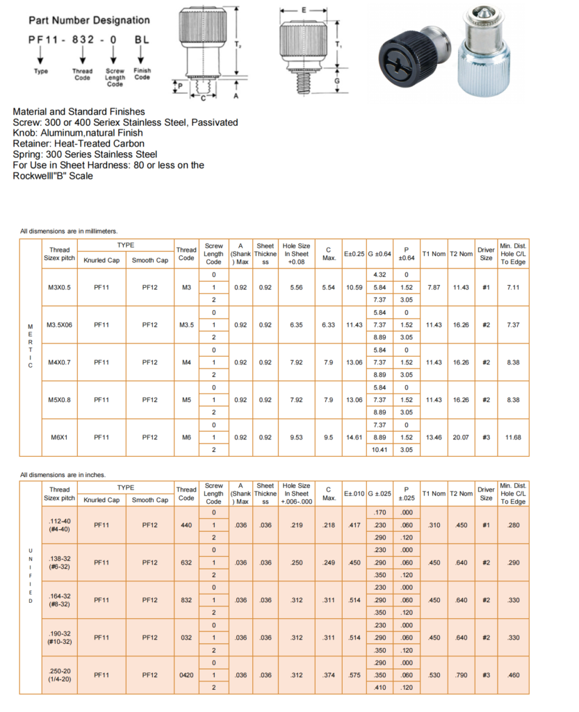 pf11/pf12 captive screw